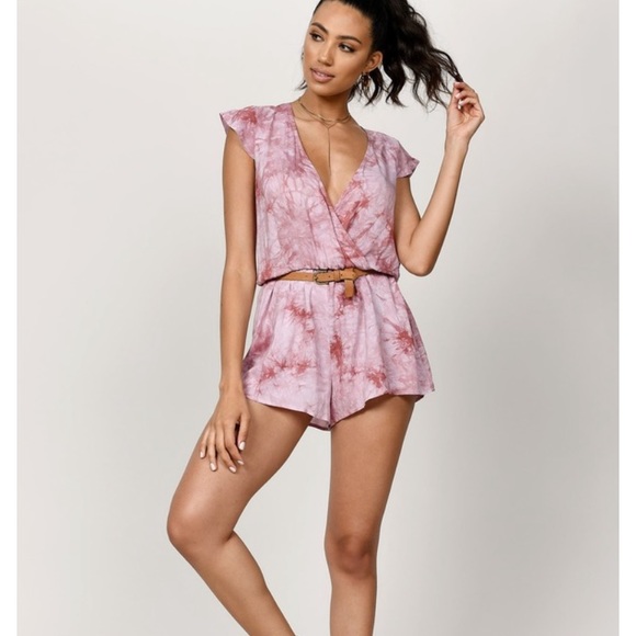 TOBI Mauve Tie Dye Open Back Deep V Romper S - Picture 2 of 8